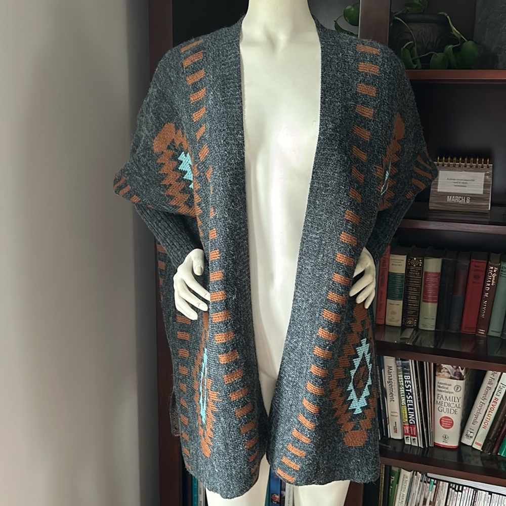 Debut Aztec Print Draped Open Front Cardigan - image 3